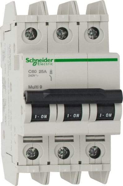 Schneider Electric - 25 Amp, 125 VDC, 240 VAC, 60 VDC, 3 Pole, DIN Rail Mount, Fixed Mount Miniature Circuit Breaker - Thermal Magnetic Trip, Multiple Breaking Capacity Ratings, 73mm Deep x 107mm High x 54mm Wide - Industrial Tool & Supply