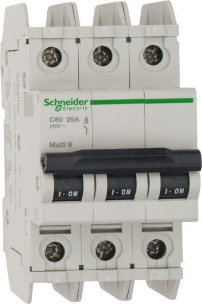 Schneider Electric - 25 Amp, 125 VDC, 240 VAC, 60 VDC, 3 Pole, DIN Rail Mount, Fixed Mount Miniature Circuit Breaker - Thermal Magnetic Trip, Multiple Breaking Capacity Ratings, 73mm Deep x 107mm High x 54mm Wide - Industrial Tool & Supply