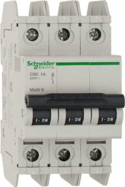 Schneider Electric - 1 Amp, 125 VDC, 240 VAC, 60 VDC, 3 Pole, DIN Rail Mount, Fixed Mount Miniature Circuit Breaker - Thermal Magnetic Trip, Multiple Breaking Capacity Ratings, 73mm Deep x 107mm High x 54mm Wide - Industrial Tool & Supply