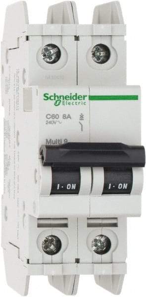Schneider Electric - 8 Amp, 125 VDC, 240 VAC, 60 VDC, 1 Pole, DIN Rail Mount, Fixed Mount Miniature Circuit Breaker - Thermal Magnetic Trip, Multiple Breaking Capacity Ratings, 73mm Deep x 107mm High x 36mm Wide - Industrial Tool & Supply