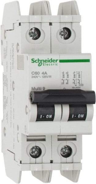 Schneider Electric - 4 Amp, 125 VDC, 240 VAC, 60 VDC, 1 Pole, DIN Rail Mount, Fixed Mount Miniature Circuit Breaker - Thermal Magnetic Trip, Multiple Breaking Capacity Ratings, 73mm Deep x 107mm High x 36mm Wide - Industrial Tool & Supply