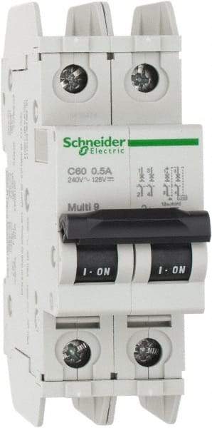 Schneider Electric - 0.50 Amp, 125 VDC, 240 VAC, 60 VDC, 1 Pole, DIN Rail Mount, Fixed Mount Miniature Circuit Breaker - Thermal Magnetic Trip, Multiple Breaking Capacity Ratings, 73mm Deep x 107mm High x 36mm Wide - Industrial Tool & Supply