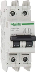Schneider Electric - 0.50 Amp, 125 VDC, 240 VAC, 60 VDC, 1 Pole, DIN Rail Mount, Fixed Mount Miniature Circuit Breaker - Thermal Magnetic Trip, Multiple Breaking Capacity Ratings, 73mm Deep x 107mm High x 36mm Wide - Industrial Tool & Supply