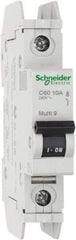 Schneider Electric - 10 Amp, 125 VDC, 240 VAC, 60 VDC, 1 Pole, DIN Rail Mount, Fixed Mount Miniature Circuit Breaker - Thermal Magnetic Trip, Multiple Breaking Capacity Ratings, 73mm Deep x 107mm High x 18mm Wide - Industrial Tool & Supply