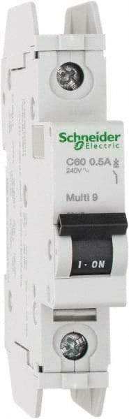 Schneider Electric - 0.50 Amp, 125 VDC, 240 VAC, 60 VDC, 1 Pole, DIN Rail Mount, Fixed Mount Miniature Circuit Breaker - Thermal Magnetic Trip, Multiple Breaking Capacity Ratings, 73mm Deep x 107mm High x 18mm Wide - Industrial Tool & Supply