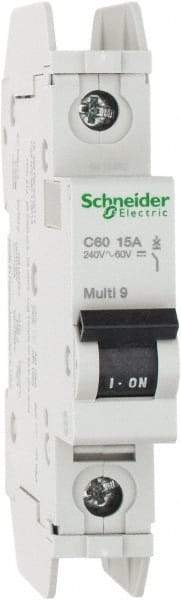 Schneider Electric - 15 Amp, 125 VDC, 240 VAC, 60 VDC, 1 Pole, DIN Rail Mount, Fixed Mount Miniature Circuit Breaker - Thermal Magnetic Trip, 10 kA at 277 VAC Breaking Capacity, 73mm Deep x 81mm High x 18mm Wide - Industrial Tool & Supply