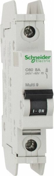 Schneider Electric - 8 Amp, 125 VDC, 240 VAC, 60 VDC, 1 Pole, DIN Rail Mount, Fixed Mount Miniature Circuit Breaker - Thermal Magnetic Trip, Multiple Breaking Capacity Ratings, 73mm Deep x 107mm High x 18mm Wide - Industrial Tool & Supply
