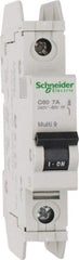 Schneider Electric - 7 Amp, 125 VDC, 240 VAC, 60 VDC, 1 Pole, DIN Rail Mount, Fixed Mount Miniature Circuit Breaker - Thermal Magnetic Trip, Multiple Breaking Capacity Ratings, 73mm Deep x 107mm High x 18mm Wide - Industrial Tool & Supply