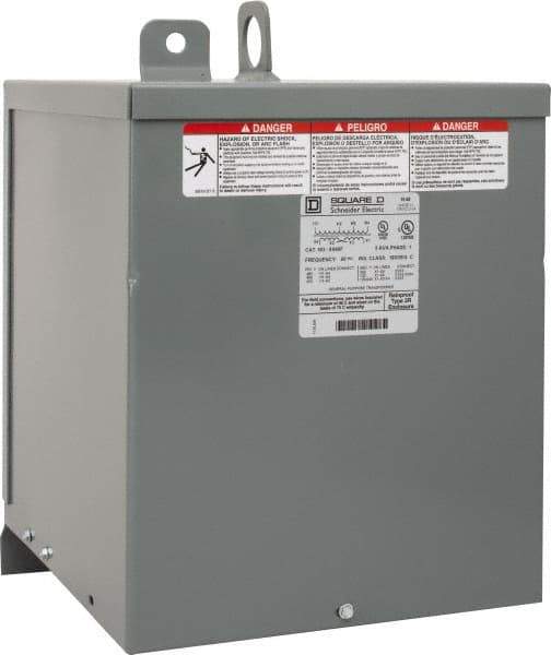 Square D - 1 Phase, 480 Volt Input, 120/240 VAC Output, 60 Hz, 5 kVA, General Purpose Transformer - 3R NEMA Rating, 9.75 Inch Wide x 11-3/4 Inch Deep x 14-3/4 Inch High, Wall Mount - Industrial Tool & Supply