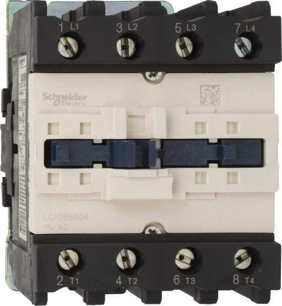 Schneider Electric - 4 Pole, 110 Coil VAC at 50/60 Hz, 80 Amp, Nonreversible IEC Contactor - 1 Phase hp: 10 at 230/240 VAC, 5 at 115 VAC, 3 Phase hp: 20 at 200/208 VAC, 20 at 230/240 VAC, 50 at 460/480 VAC, 50 at 575/600 VAC - Industrial Tool & Supply