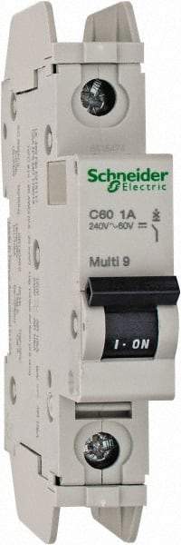 Schneider Electric - 1 Amp, 125 VDC, 240 VAC, 60 VDC, 1 Pole, DIN Rail Mount, Fixed Mount Miniature Circuit Breaker - Thermal Magnetic Trip, 10 kA at 277 VAC Breaking Capacity, 73mm Deep x 107mm High x 18mm Wide - Industrial Tool & Supply