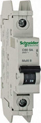 Schneider Electric - 5 Amp, 125 VDC, 240 VAC, 60 VDC, 1 Pole, DIN Rail Mount, Fixed Mount Miniature Circuit Breaker - Thermal Magnetic Trip, Multiple Breaking Capacity Ratings, 73mm Deep x 107mm High x 18mm Wide - Industrial Tool & Supply