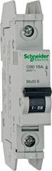Schneider Electric - 15 Amp, 125 VDC, 240 VAC, 60 VDC, 1 Pole, DIN Rail Mount, Fixed Mount Miniature Circuit Breaker - Thermal Magnetic Trip, Multiple Breaking Capacity Ratings, 73mm Deep x 107mm High x 18mm Wide - Industrial Tool & Supply