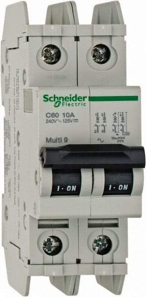 Schneider Electric - 10 Amp, 125 VDC, 240 VAC, 60 VDC, 1 Pole, DIN Rail Mount, Fixed Mount Miniature Circuit Breaker - Thermal Magnetic Trip, Multiple Breaking Capacity Ratings, 73mm Deep x 107mm High x 36mm Wide - Industrial Tool & Supply