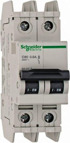 Schneider Electric - 0.50 Amp, 125 VDC, 240 VAC, 60 VDC, 1 Pole, DIN Rail Mount, Fixed Mount Miniature Circuit Breaker - Thermal Magnetic Trip, Multiple Breaking Capacity Ratings, 73mm Deep x 107mm High x 36mm Wide - Industrial Tool & Supply