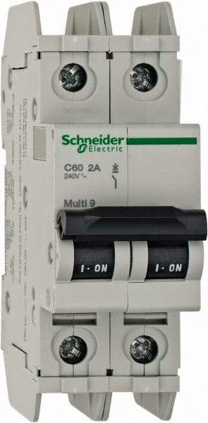 Schneider Electric - 2 Amp, 125 VDC, 240 VAC, 60 VDC, 1 Pole, DIN Rail Mount, Fixed Mount Miniature Circuit Breaker - Thermal Magnetic Trip, Multiple Breaking Capacity Ratings, 73mm Deep x 107mm High x 36mm Wide - Industrial Tool & Supply