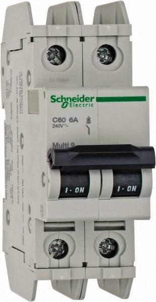 Schneider Electric - 6 Amp, 125 VDC, 240 VAC, 60 VDC, 1 Pole, DIN Rail Mount, Fixed Mount Miniature Circuit Breaker - Thermal Magnetic Trip, Multiple Breaking Capacity Ratings, 73mm Deep x 107mm High x 36mm Wide - Industrial Tool & Supply