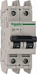 Schneider Electric - 15 Amp, 125 VDC, 240 VAC, 60 VDC, 1 Pole, DIN Rail Mount, Fixed Mount Miniature Circuit Breaker - Thermal Magnetic Trip, Multiple Breaking Capacity Ratings, 73mm Deep x 107mm High x 36mm Wide - Industrial Tool & Supply