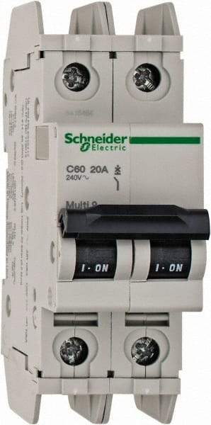 Schneider Electric - 20 Amp, 125 VDC, 240 VAC, 60 VDC, 1 Pole, DIN Rail Mount, Fixed Mount Miniature Circuit Breaker - Thermal Magnetic Trip, Multiple Breaking Capacity Ratings, 73mm Deep x 107mm High x 36mm Wide - Industrial Tool & Supply