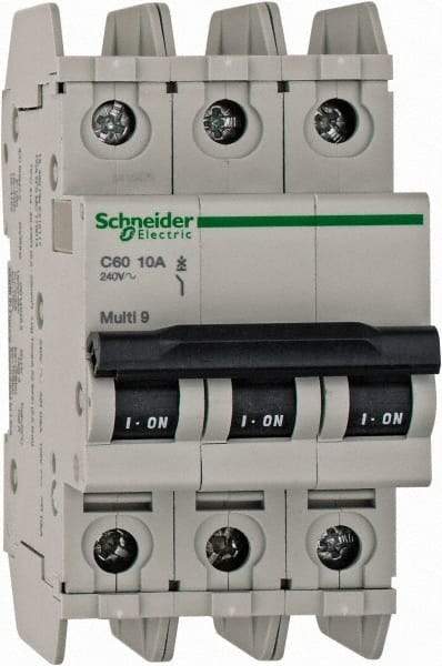 Schneider Electric - 10 Amp, 125 VDC, 240 VAC, 60 VDC, 3 Pole, DIN Rail Mount, Fixed Mount Miniature Circuit Breaker - Thermal Magnetic Trip, Multiple Breaking Capacity Ratings, 73mm Deep x 107mm High x 54mm Wide - Industrial Tool & Supply