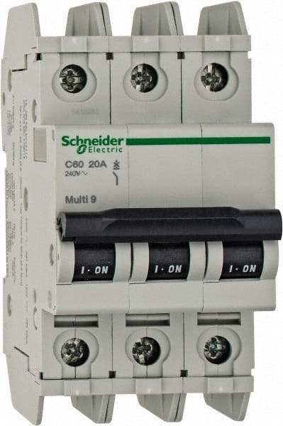 Schneider Electric - 20 Amp, 125 VDC, 240 VAC, 60 VDC, 3 Pole, DIN Rail Mount, Fixed Mount Miniature Circuit Breaker - Thermal Magnetic Trip, Multiple Breaking Capacity Ratings, 73mm Deep x 107mm High x 54mm Wide - Industrial Tool & Supply