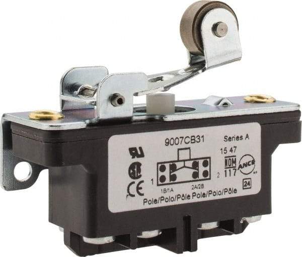 Square D - DPDT, 2NC/2NO, 600 Volt Screw Terminal, Roller Plunger Actuator, General Purpose Limit Switch - 1 NEMA Rating, IP20 IPR Rating, Bracket Mount, 1/2 Lb. Operating Force - Industrial Tool & Supply