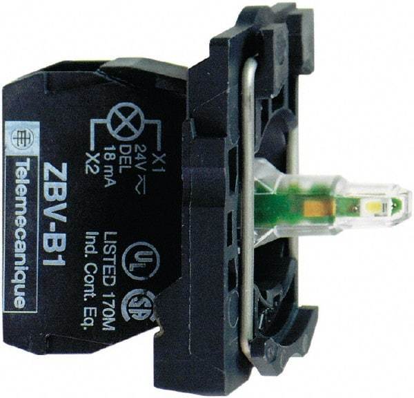 Schneider Electric - 24 VAC/VDC at 50/60 Hz Green Lens LED Indicating Light - Screw Clamp Connector, Electromagnetic Field Resistant, Electrostatic Discharge Resistant, Vibration Resistant - Industrial Tool & Supply