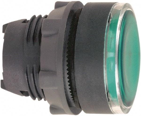Schneider Electric - 22mm Mount Hole, Flush, Pushbutton Switch Only - Round, Green Pushbutton, Illuminated, Maintained (MA) - Industrial Tool & Supply
