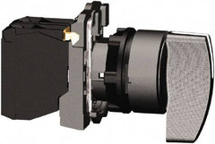 Schneider Electric - 22mm Mount Hole, 3 Position, Handle Operated, Selector Switch with Contact Blocks - Black, Momentary (MO), 2NO, Shock, Vibration and Water Resistant - Industrial Tool & Supply