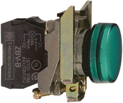 Schneider Electric - 110-120 VAC at 50/60 Hz Green Lens LED Pilot Light - Round Lens, Screw Clamp Connector, 30mm Wide, Vibration Resistant, Water Resistant - Industrial Tool & Supply