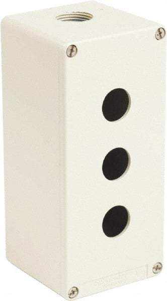 Schneider Electric - 3 Hole, 1.58 Inch Hole Diameter, Zinc Alloy Pushbutton Switch Enclosure - 6.9 Inch High x 3.15 Inch Wide x 3.03 Inch Deep, 4, 13 NEMA Rated - Industrial Tool & Supply