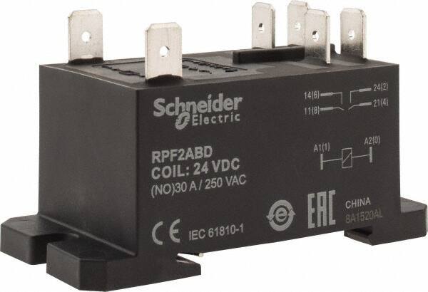 Schneider Electric - 7,500 VA Power Rating, Electromechanical Plug-in General Purpose Relay - 20 Amp at 28 VDC, 25 at 28 VDC, 30 at 250/277 VAC, 2NO, 24 VDC - Industrial Tool & Supply