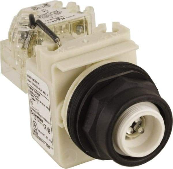 Schneider Electric - 120 V White Lens LED Pilot Light - Round Lens, Screw Clamp Connector, 54mm OAL x 42mm Wide, Vibration Resistant - Industrial Tool & Supply