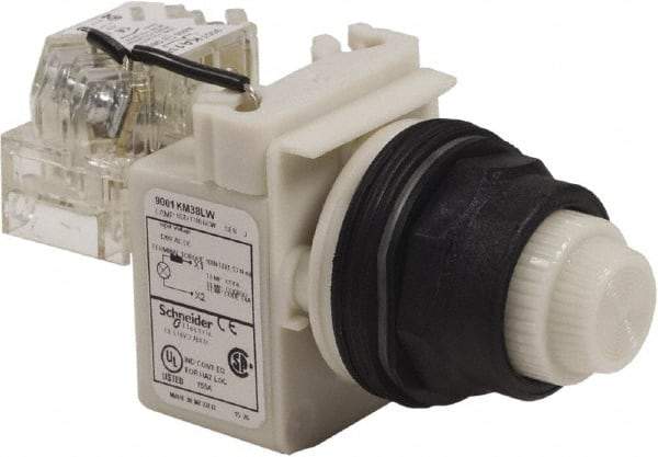 Schneider Electric - 120 V White Lens LED Press-to-Test Indicating Light - Round Lens, Screw Clamp Connector, Corrosion Resistant, Dust Resistant, Oil Resistant - Industrial Tool & Supply