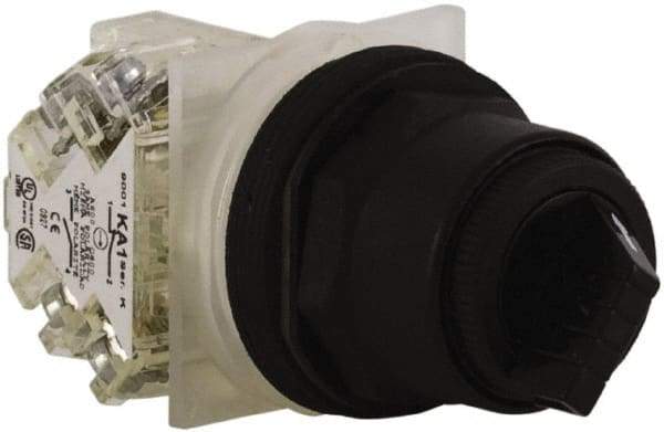 Schneider Electric - 30mm Mount Hole, 2 Position, Knob and Pushbutton Operated, Selector Switch - Black, Maintained (MA), Anticorrosive, Weatherproof, Dust and Oil Resistant - Industrial Tool & Supply