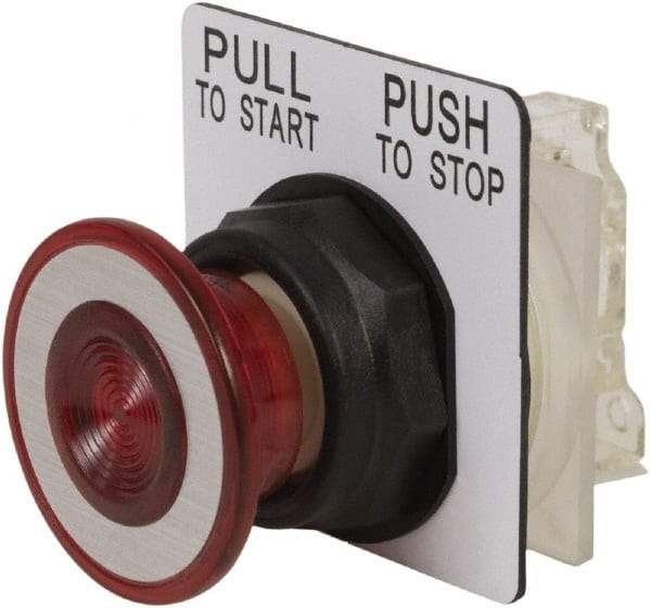 Schneider Electric - 30mm Mount Hole, Extended Mushroom Head, Pushbutton Switch with Contact Block - Round, Red Pushbutton, Maintained (MA) - Industrial Tool & Supply