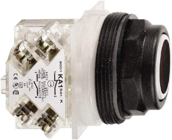 Schneider Electric - 30mm Mount Hole, Flush, Pushbutton Switch with Contact Block - Octagon, Black Pushbutton, Momentary (MO) - Industrial Tool & Supply