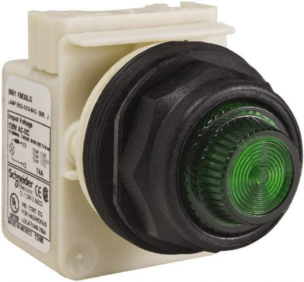 Schneider Electric - 120 V Green Lens LED Indicating Light - Round Lens, Screw Clamp Connector, Corrosion Resistant, Dust Resistant, Oil Resistant - Industrial Tool & Supply