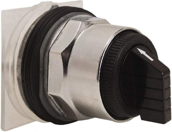 Schneider Electric - 30mm Mount Hole, 3 Position, Knob and Pushbutton Operated, Selector Switch Only - Black, Momentary (MO), without Contact Blocks, Weatherproof and Dust and Oil Resistant - Industrial Tool & Supply