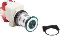 Schneider Electric - 30mm Mount Hole, Extended Straight, Pushbutton Switch with Contact Block - Green Pushbutton, Maintained (MA), Momentary (MO) - Industrial Tool & Supply
