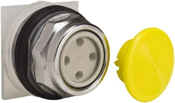Schneider Electric - 30mm Mount Hole, Extended Straight, Pushbutton Switch Only - Yellow Pushbutton, Momentary (MO) - Industrial Tool & Supply