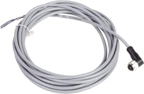 Telemecanique Sensors - 3 Amp, M12 4 Pin Elbowed Female Cordset Sensor and Receptacle - 250 VAC, 300 VDC, 5m Cable Length, IP67 Ingress Rating - Industrial Tool & Supply