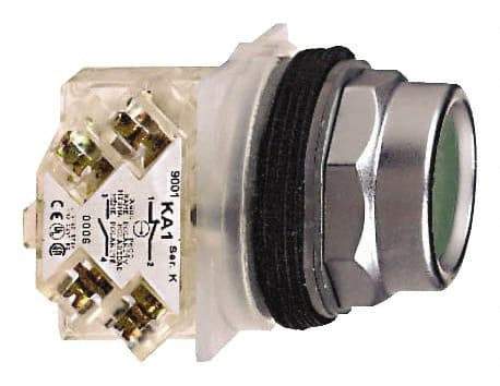 Schneider Electric - 30mm Mount Hole, Recessed, Pushbutton Switch with Contact Block - Octagon, Green Pushbutton, Momentary (MO) - Industrial Tool & Supply