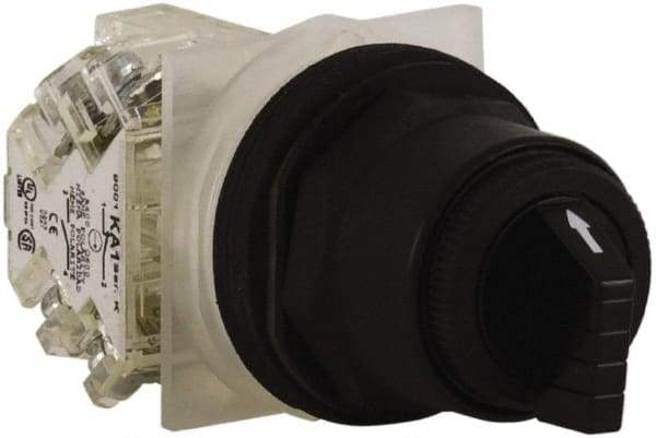 Schneider Electric - 30mm Mount Hole, 3 Position, Knob and Pushbutton Operated, Selector Switch - Black, Maintained (MA), Anticorrosive, Weatherproof, Dust and Oil Resistant - Industrial Tool & Supply