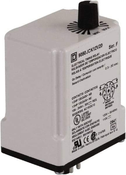 Square D - DPDT Time Delay Relay - 10 Contact Amp, 24 VAC/VDC - Industrial Tool & Supply