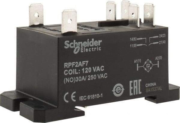 Schneider Electric - 7,500 VA Power Rating, Electromechanical Plug-in General Purpose Relay - 20 Amp at 28 VDC, 25 at 28 VDC, 30 at 250/277 VAC, 2NO, 120 VAC - Industrial Tool & Supply
