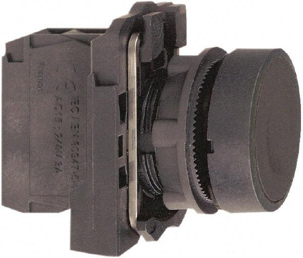 Schneider Electric - 22mm Mount Hole, Flush, Pushbutton Switch with Contact Block - Round, Black Pushbutton, Momentary (MO) - Industrial Tool & Supply