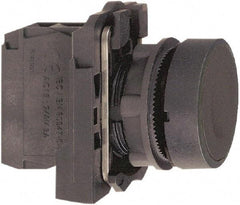 Schneider Electric - 22mm Mount Hole, Flush, Pushbutton Switch with Contact Block - Round, Black Pushbutton, Momentary (MO) - Industrial Tool & Supply