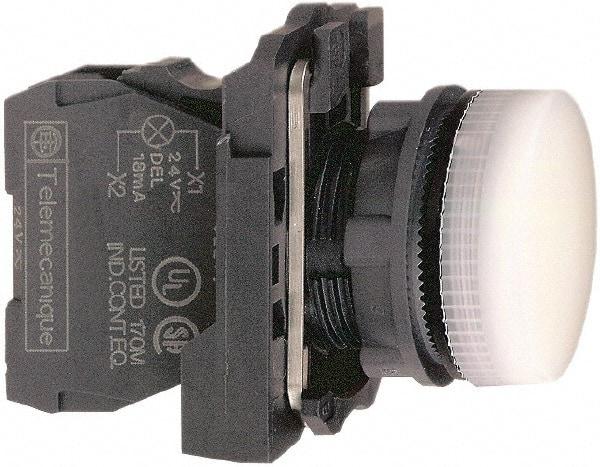Schneider Electric - 24 VAC/VDC at 50/60 Hz White Lens LED Pilot Light - Round Lens, Screw Clamp Connector, 30mm Wide, Vibration Resistant, Water Resistant - Industrial Tool & Supply