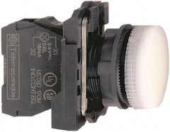 Schneider Electric - 110-120 VAC at 50/60 Hz White Lens LED Pilot Light - Round Lens, Screw Clamp Connector, 30mm Wide, Vibration Resistant, Water Resistant - Industrial Tool & Supply